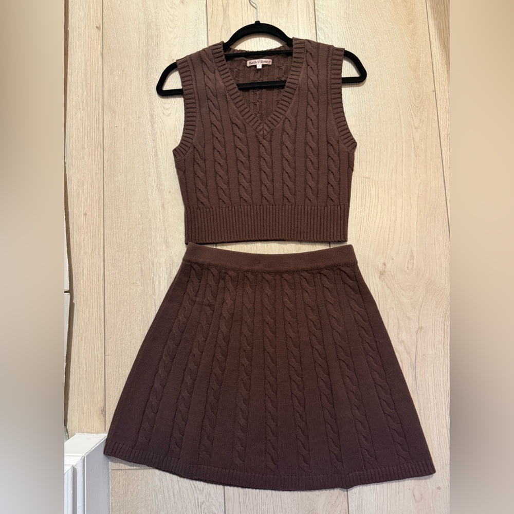 SALE Yellow The Label Brown Knit Top and Skirt Set